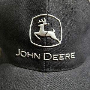 Black John Deere Low Profile Strapback Hat Cap Silver Letter Tractor Mowers Farm